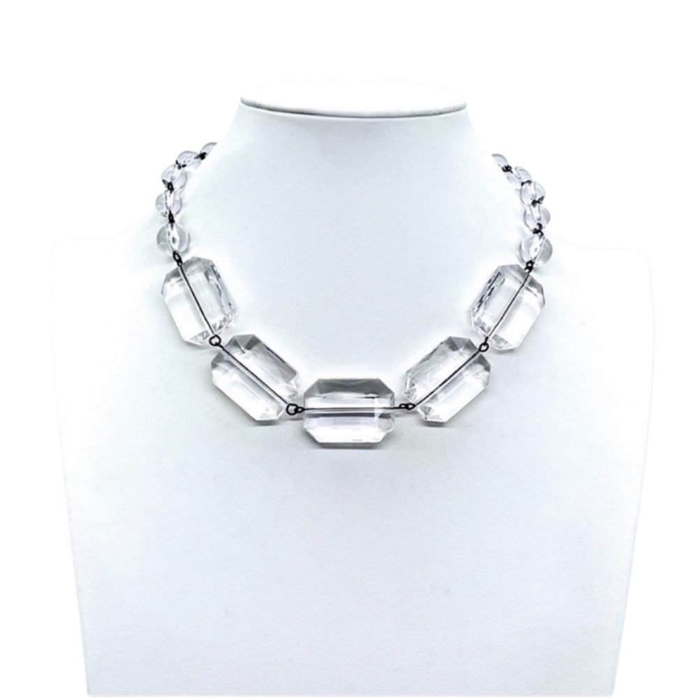 Crystal Clear Rectangular Lucite Beaded Necklace